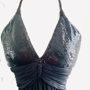 NWOT sky black sequin halter top x-small